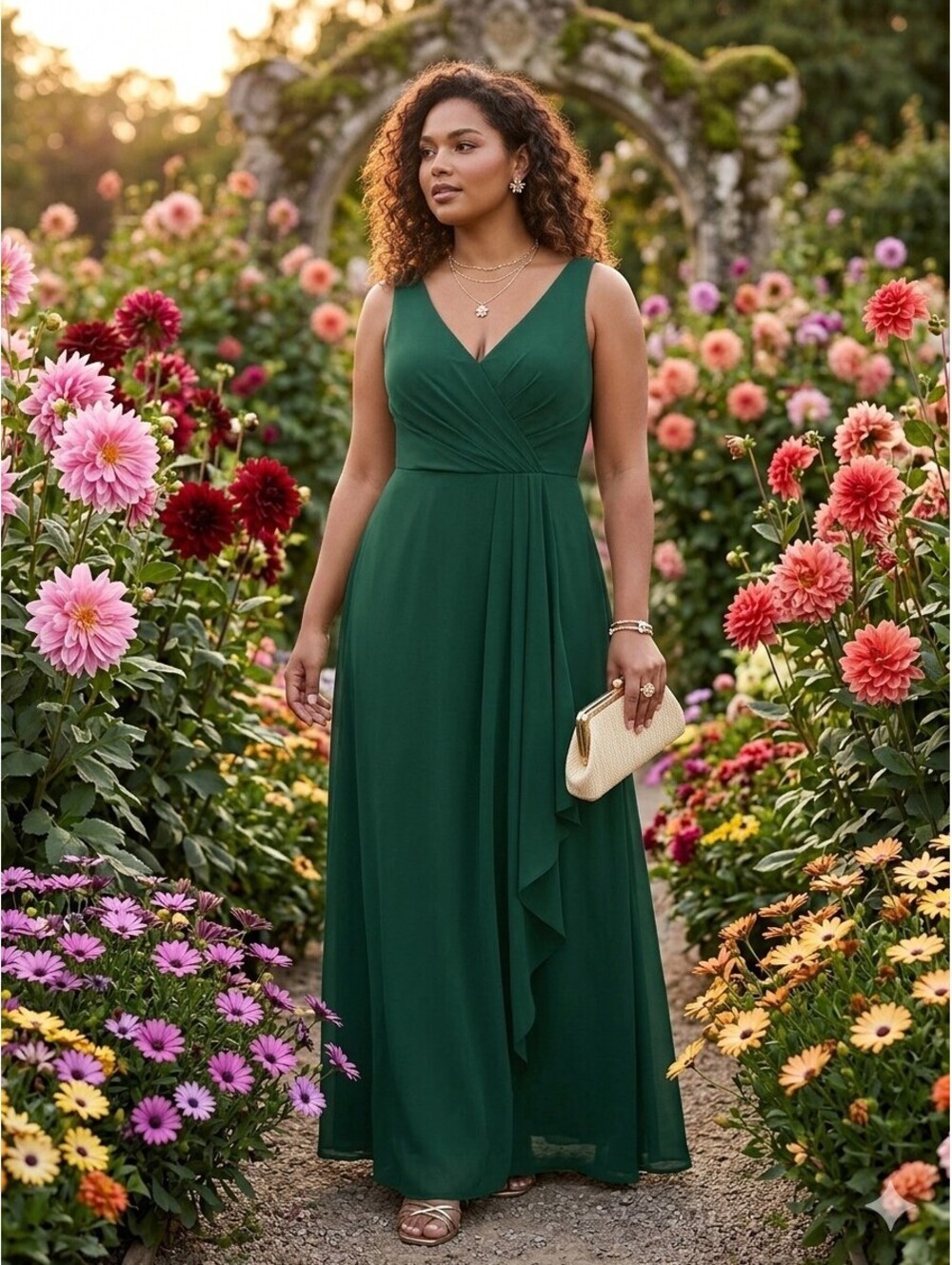 NWOT Hunter Green Maxi Dress Faux Wrap Bridal Party Elegant Plus Size 22/ 24